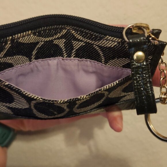 EUC Authentic Vintage Coach Deep Blue Denim Signature Skinny Mini Zip Wallet - Picture 4 of 4